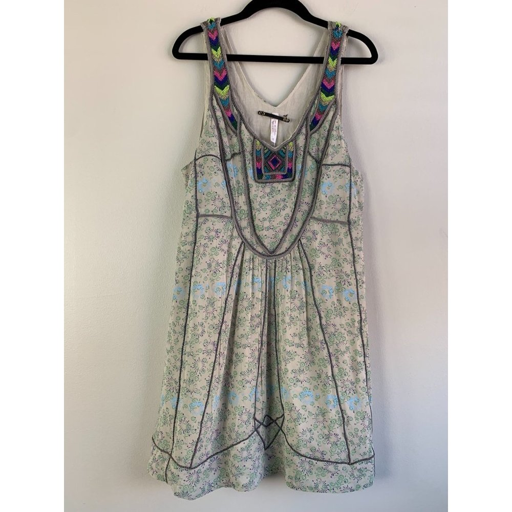 Free People Pale Mint Embroidered Tunic with Purple Trim - Picture 4 of 13